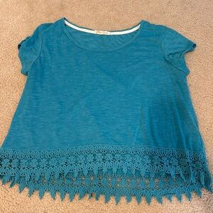 Rewind Navy Top with Cotton Lace Hem XS